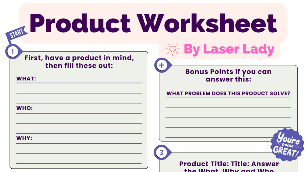 Handmade Product Success Worksheet by Laser Lady