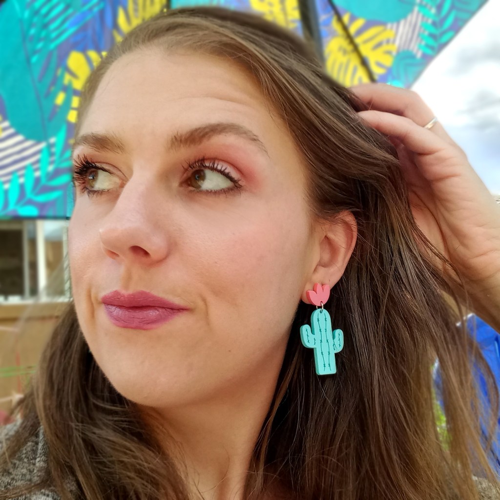 Saguaro Desert Summer Summertime cute southwestern cactus pastel dangle acrylic stud earrings fun jewelry 5