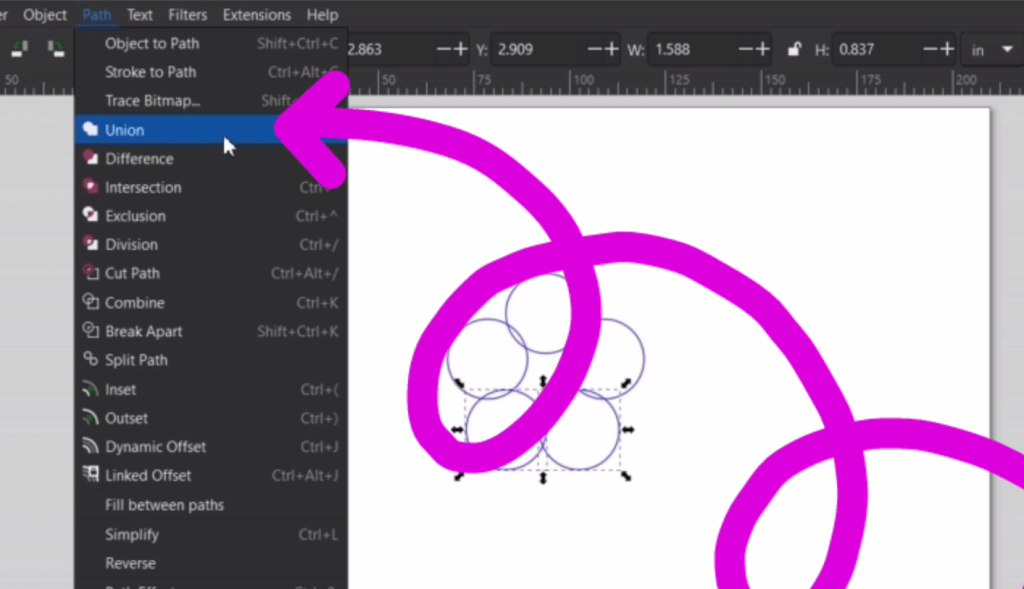union function in inkscape